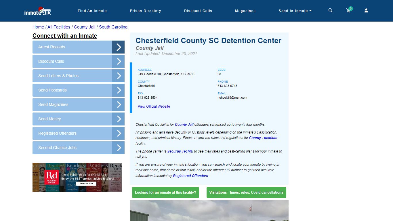 Chesterfield County SC Detention Center - Inmate Locator - Chesterfield, SC